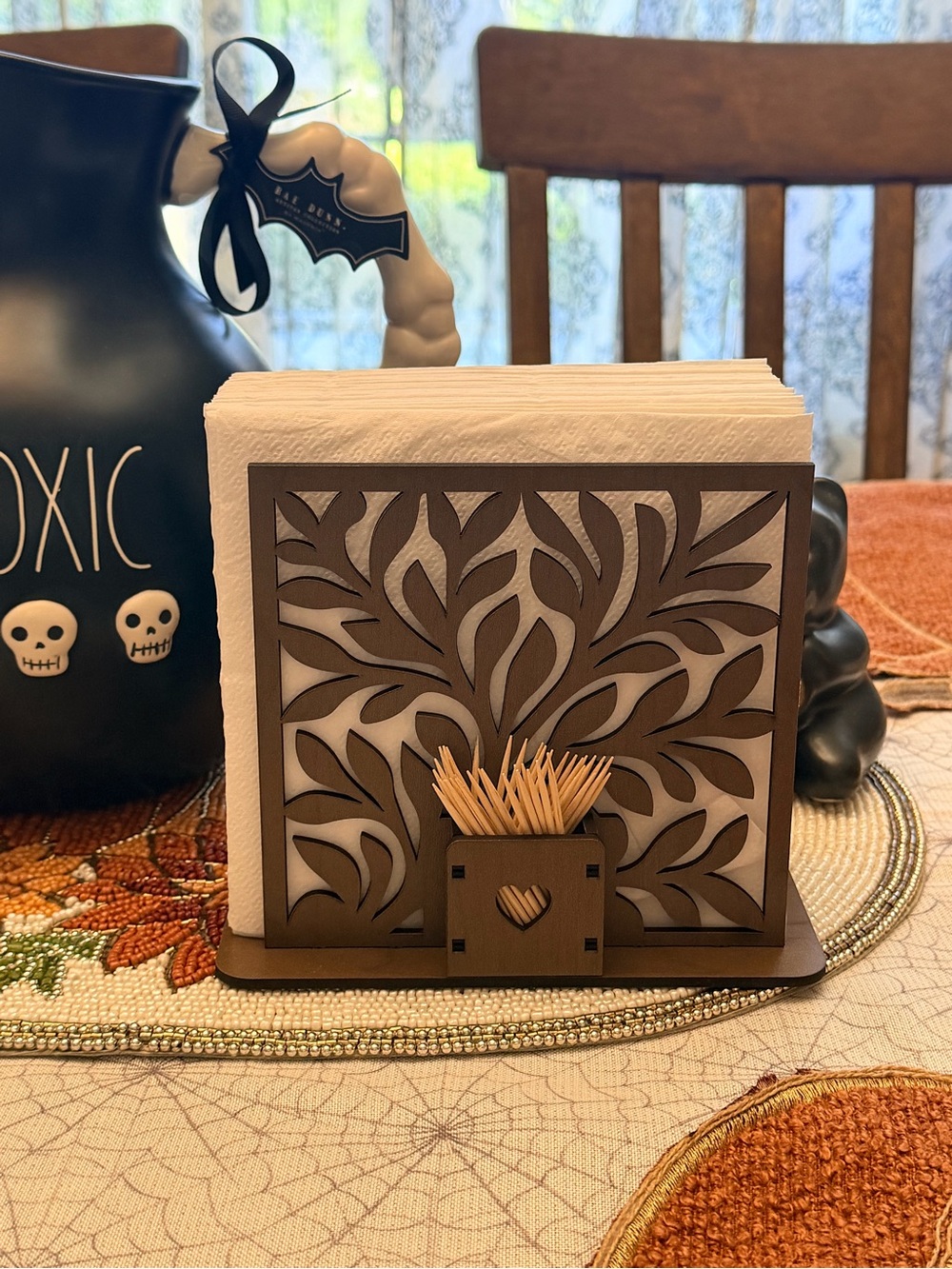 Hand crafted wood Napkin and Toothpick Holder your choice of light or dark wood